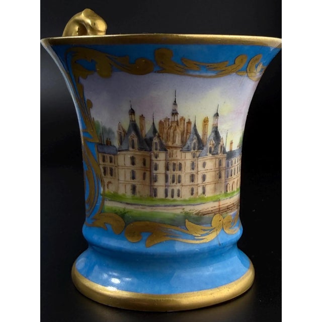 French Hand-Painted Porcelain Cup and Saucer in the style of Sèvres, 19th Century, Set of 2 For Sale - Image 9 of 13