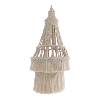 Natural White Cotton Macrame Lantern For Sale