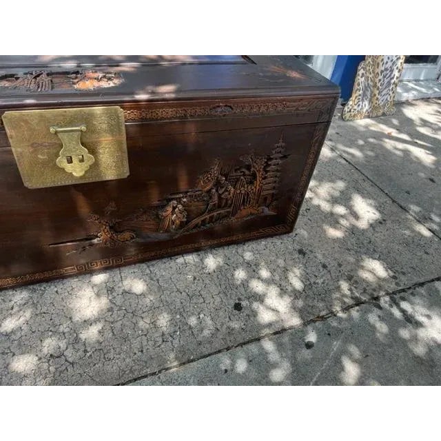 1900 - 1909 Large 60 Inches 1900s Antique Asian Camphorwood Trunk Coffee Table For Sale - Image 5 of 7
