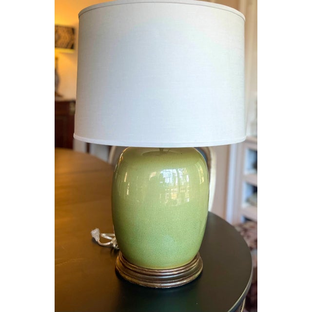 Chinoiserie Antique Celadon Ginger Jar Two Light Lamp For Sale - Image 3 of 8