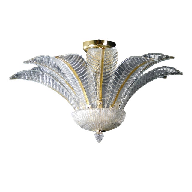 Vintage Palmette Chandelier in Crystal Glass with Gold Thread, 1985 For Sale