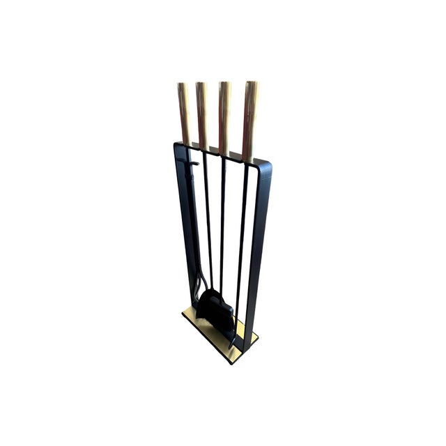 Vintage Mid Century Modern Pilgrim Fireplace Brass Tools Set Restored 1960s For Sale - Image 9 of 12