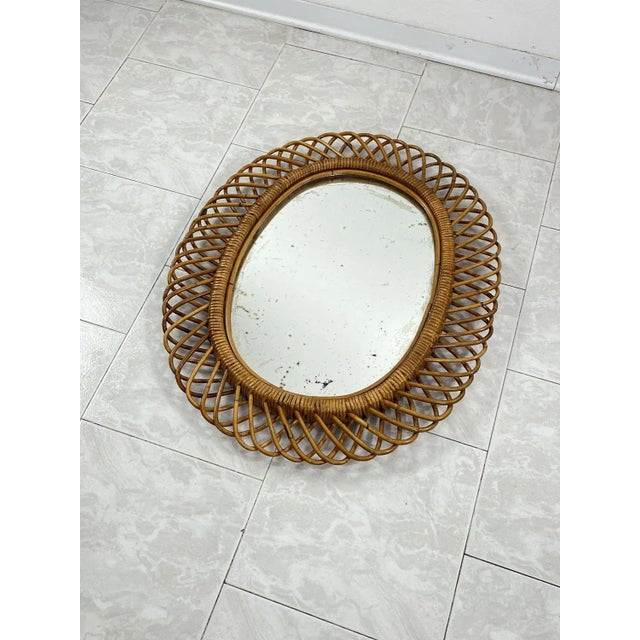 Mid-Century Modern Mid-Century Oval Mirror in Rattan and Bamboo in the Style of Franco Albini, 1960s For Sale - Image 3 of 9