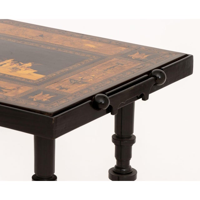 Wood Italian Two-Tier Marquetry Ebonized Games Table, 19th Century For Sale - Image 7 of 8