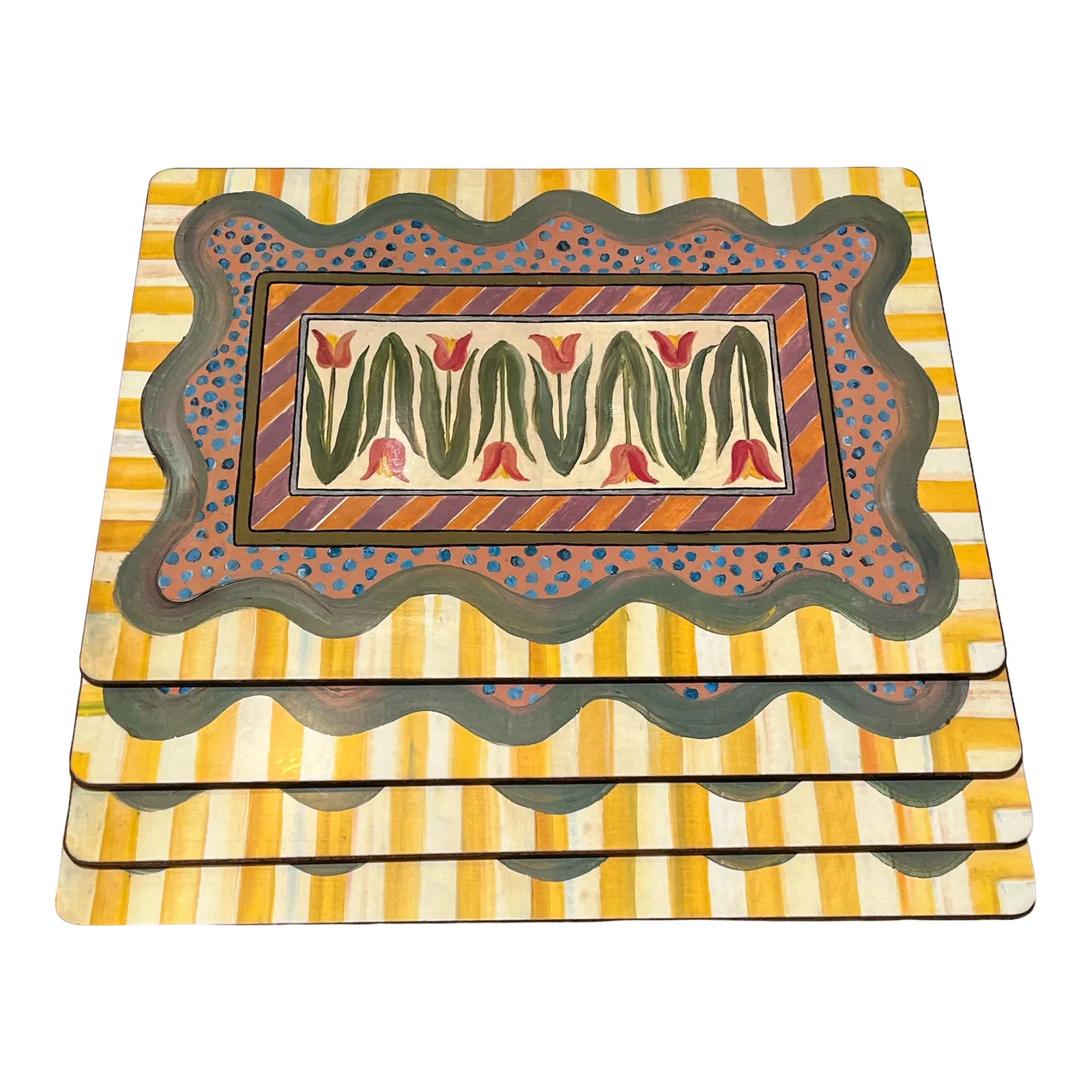 1990s MacKenzieChilds Tulip Garden Awning Placemats Pimpernel With