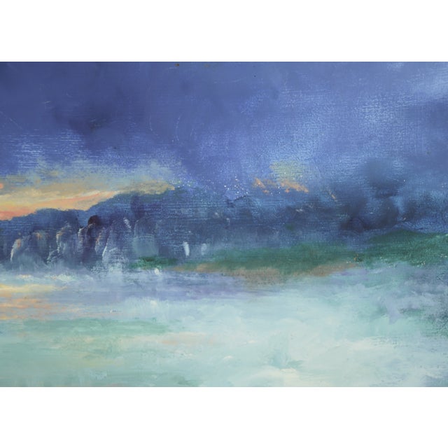 Boathouse at Night, Modernist Two Toned Color-Field Abstracted Seascape by Vasil Papkov For Sale - Image 4 of 5