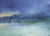 Boathouse at Night, Modernist Two Toned Color-Field Abstracted Seascape by Vasil Papkov For Sale - Image 4 of 5