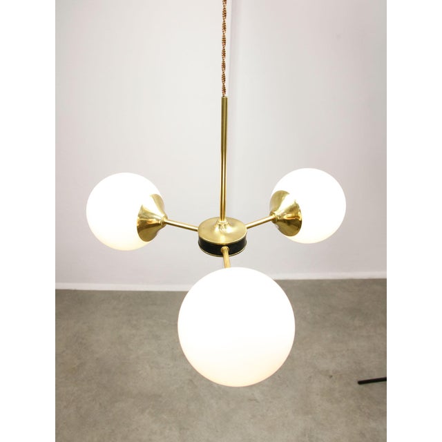Mid-Century Modern Italian Pendant Light in Brass and Opaline Glass, 1960s For Sale - Image 9 of 17