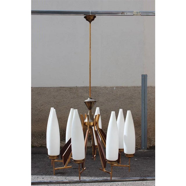Large Wooden Murano Glass and Brass Chandelier from Esperia, 1950s For Sale - Image 12 of 12