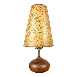 Mid Century Danish Modern Petite Teak Onion Form Table Lamp For Sale