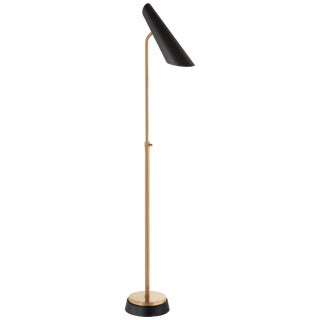 AERIN for Visual Comfort Signature Franca Adjustable Floor Lamp in Hand-Rubbed Antique Brass with Black Shade For Sale