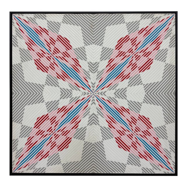 Oversized Gabe Silverman 1980s Abstract Op Art Painting, Newly Framed For Sale