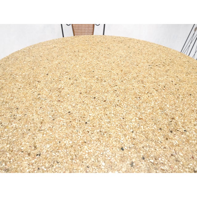 Mid 20th Century Resin Cast Abalone Shell Round Top Outdoor Table 4 Cane Back Chairs Iron Set For Sale - Image 16 of 16