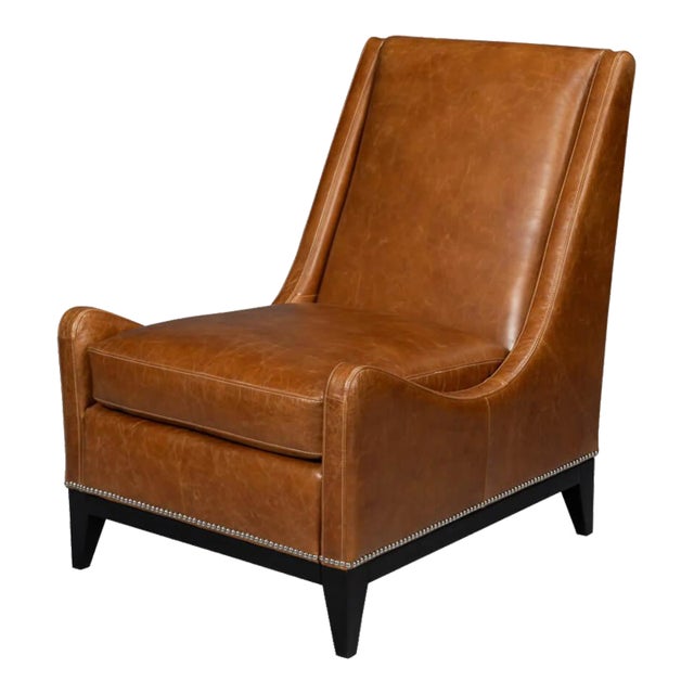 Contemporary Brown Leather Accent Chair For Sale
