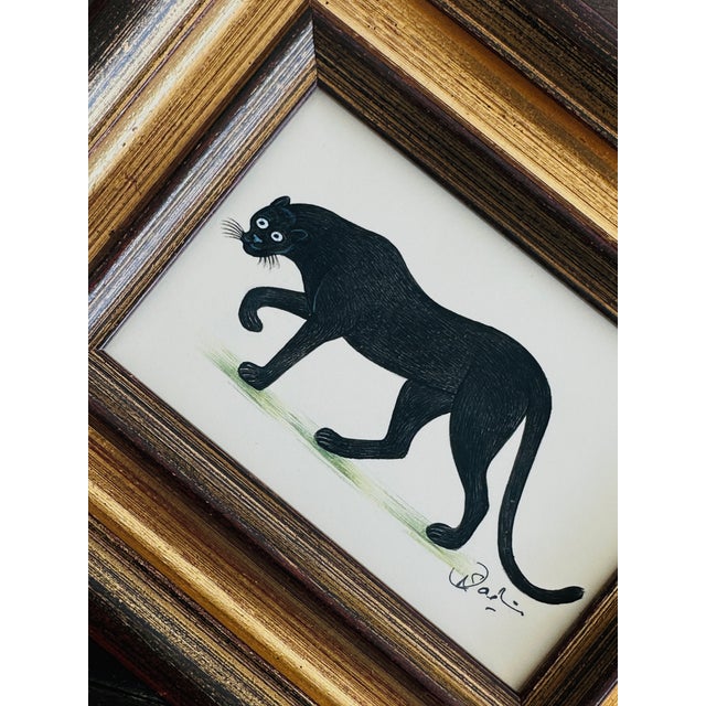 Original Hand-Painted Black Panther Painting in a Vintage Frame For Sale - Image 4 of 5