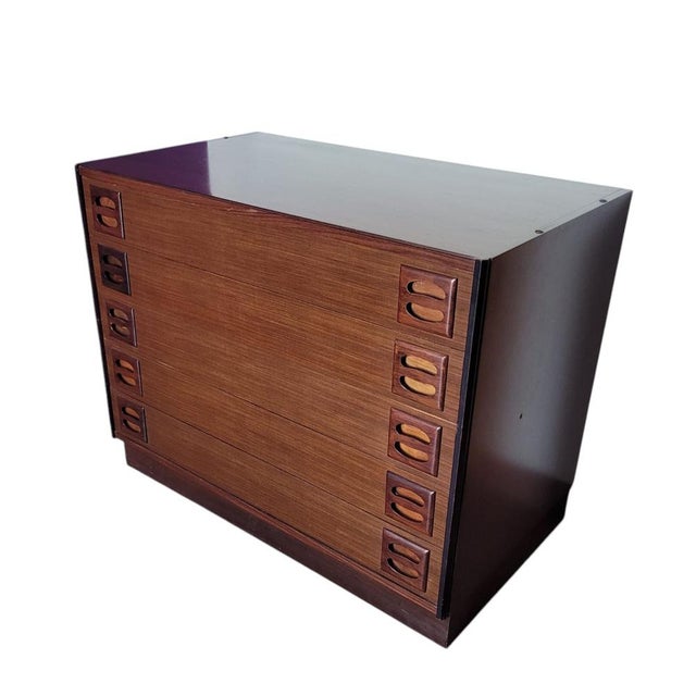 Brown Teak Chest of Drawers with Carved Handles, 1960s For Sale - Image 8 of 8