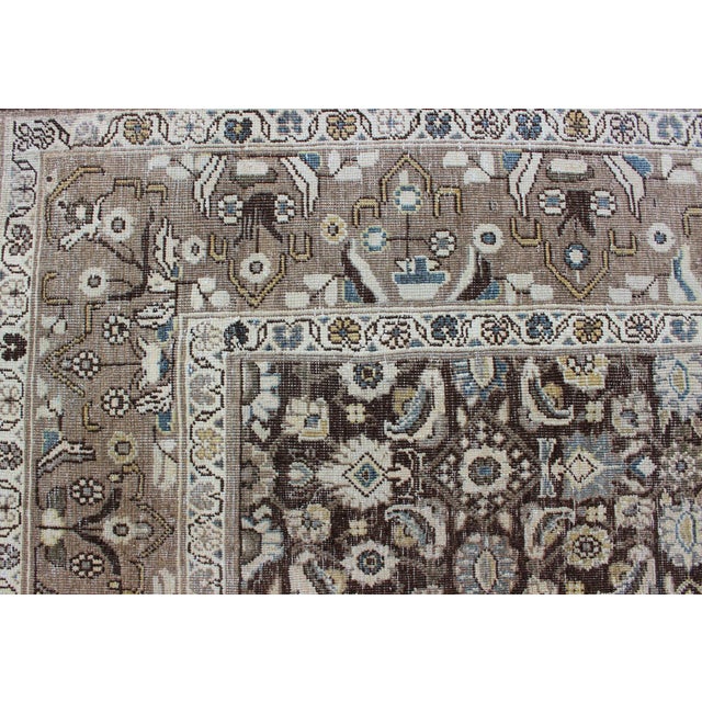 Textile Chocolate Brown Background Antique Persian Tabriz Rug With All-Over Design For Sale - Image 7 of 16