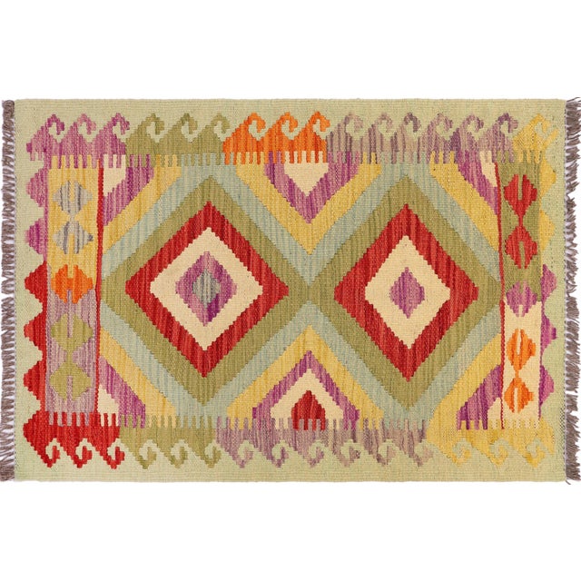 Southwestern Turkish Kilim Blue Red Hand-Woven Wool Rug For Sale - Image 9 of 9