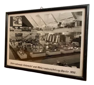 Motorcycles at the Internationale Automobil Berlin Exhibition, 1935, Photographic Print, Framed
