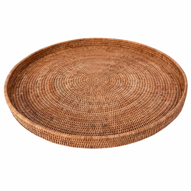Artifacts Rattan Round Serving Ottoman Tray 28" Diameter, Honey Brown For Sale In Houston - Image 6 of 6