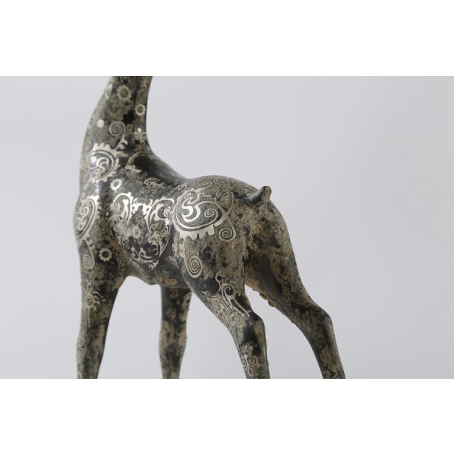 Contemporary Bronze & Silver-Tone Inlay Holiday Reindeer Candle Holder For Sale - Image 4 of 7