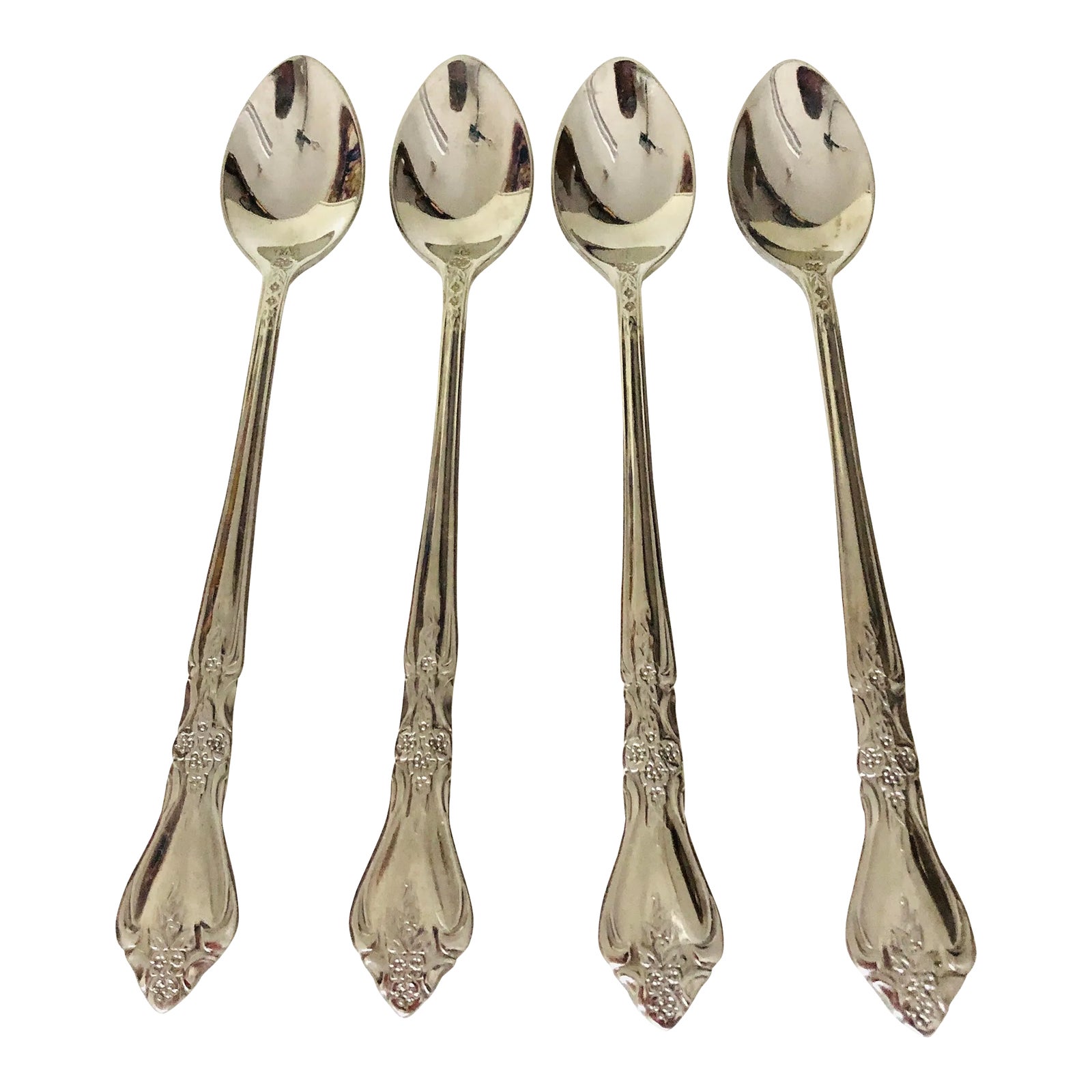 1990's Rogers "Magnolia" Pattern Stainless Steel Iced Tea Spoons Set