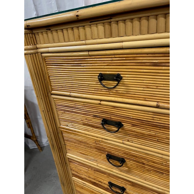 Tan Late 20th Century Pencil Reed Rattan Tall Chest For Sale - Image 8 of 9