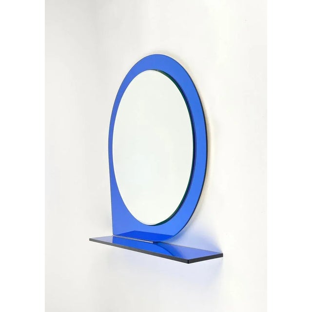 Mid-Century Blue Wall Mirror & Shelf by Sena Cristal, 1970s For Sale - Image 4 of 13