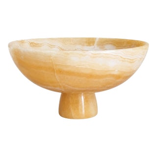 Honey Onyx Pedestal Bowl 10x10x5 | Handcrafted Natural Stone Decorative Centerpiece For Sale