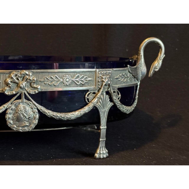 Blue 19thC European Louis XVI Silver Blue Jardiniere Bowl For Sale - Image 8 of 18