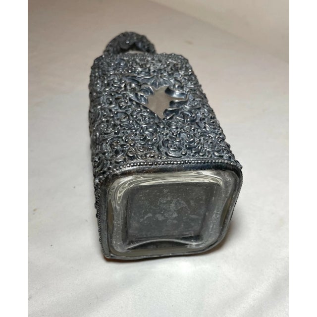 Antique Ornate Reticulated Perfume Cologne Metal Glass Silverplate Bottle Scent For Sale - Image 10 of 10