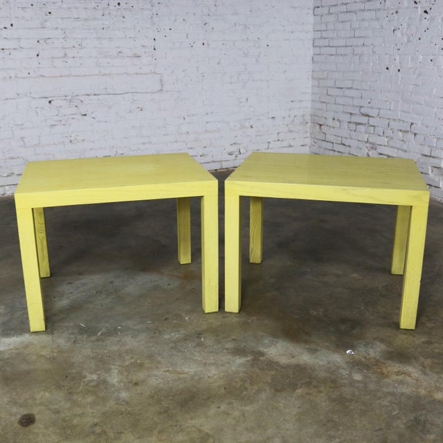 Yellow Mid Century Modern Blonde Cerused Oak Parsons End Tables Style Wormley for Dunbar For Sale - Image 8 of 13