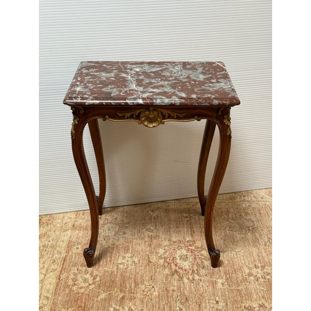 French Antique French Louis XV Rouge Griotte Marble Top Accent Table For Sale - Image 3 of 12