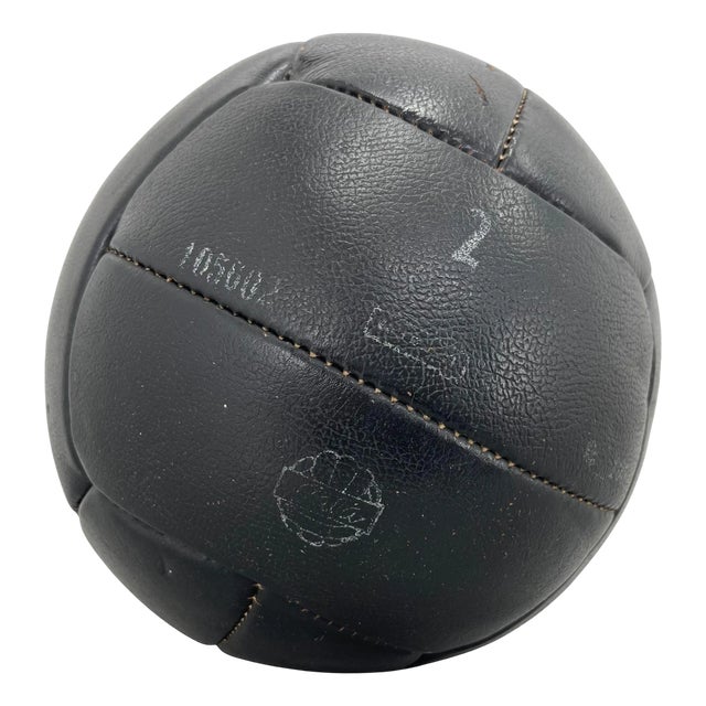 Vintage Black Leather Medicine Ball by Gala, 1930s For Sale