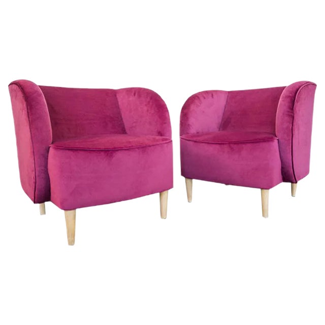 Set of Plum Velvet Lounge Chairs with Maple Cone Feet from ISA Bergamo, 1950s For Sale