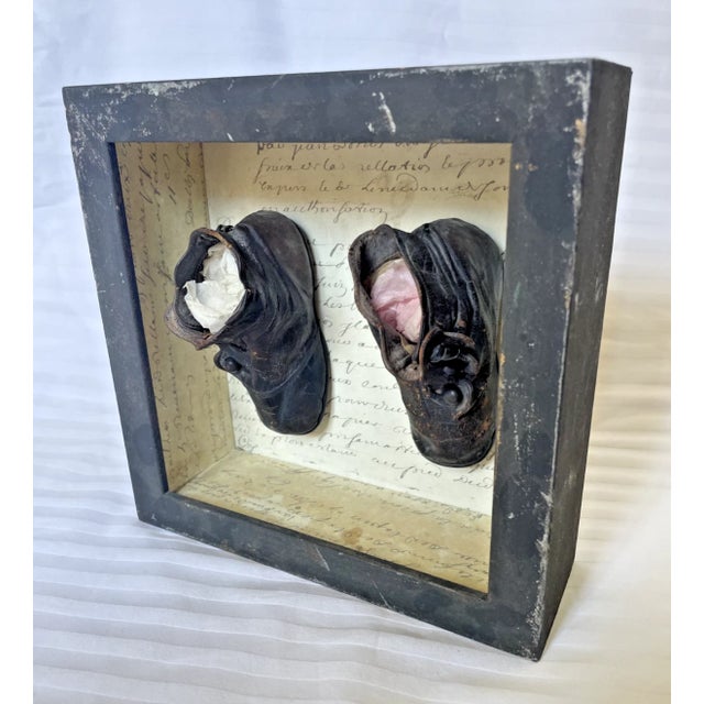 Folk Art Framed Antique Baby Shoes For Sale - Image 3 of 5