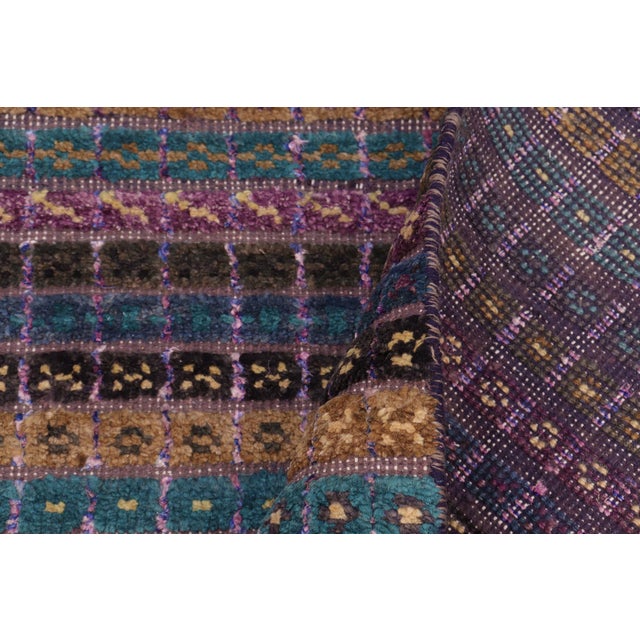 Textile Boho Chic Purple/Blue High Low Wool & Silk Rug - 8'11'' X 12'3'' For Sale - Image 7 of 9