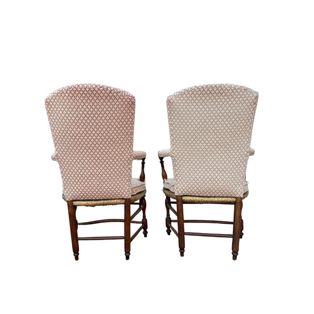 Late 19th Century Pair of Antique French Provincial Style Upholstered Rush-Seat Armchairs For Sale - Image 5 of 12