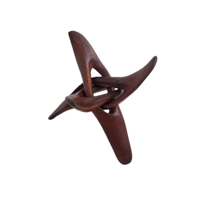 Wood Mid 20th Century Carved Teak Wood Tripod Stand For Sale - Image 7 of 9