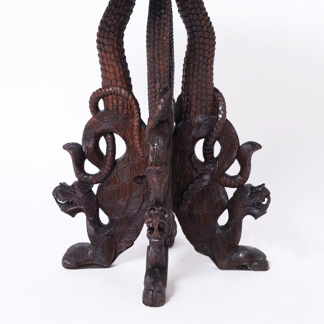Wood Antique Anglo Indian Carved Table or Stand With Dragons For Sale - Image 7 of 9