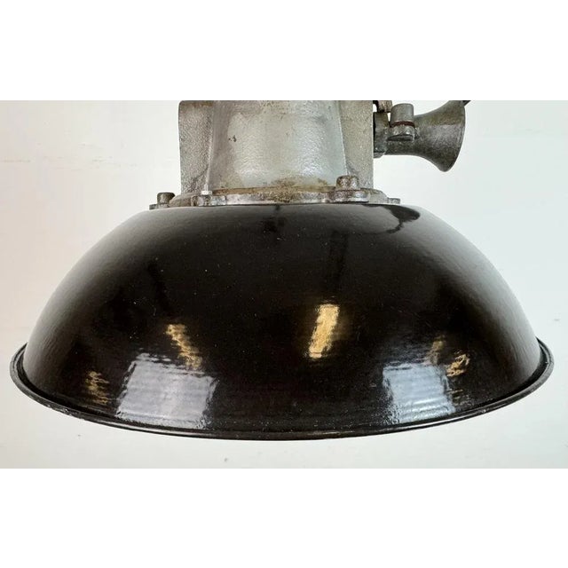 Industrial Black Enamel and Cast Iron Cage Pendant Light from Elektrosvit, 1960s For Sale - Image 4 of 18