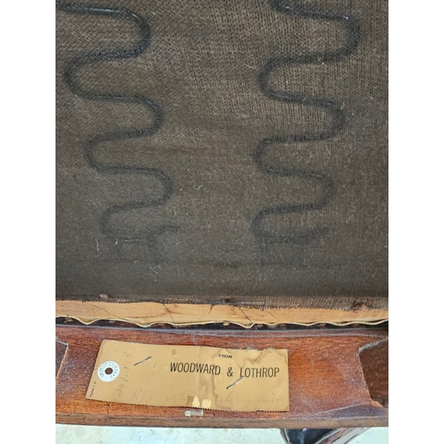 Brown Pair of French Country Mahogany and Upholstered Ladderback Armchairs For Sale - Image 8 of 8