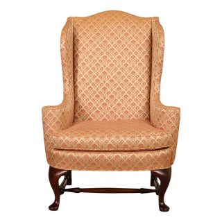 Hickory Chair Queen Anne Style Mahogany Wingback Armchair For Sale