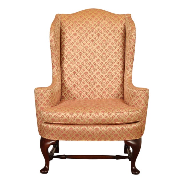 Hickory Chair Queen Anne Style Mahogany Wingback Armchair For Sale
