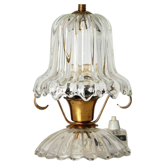 Mid-Century Murano Glass and Brass Table Lamp by Carlo Scarpa, 1940s For Sale