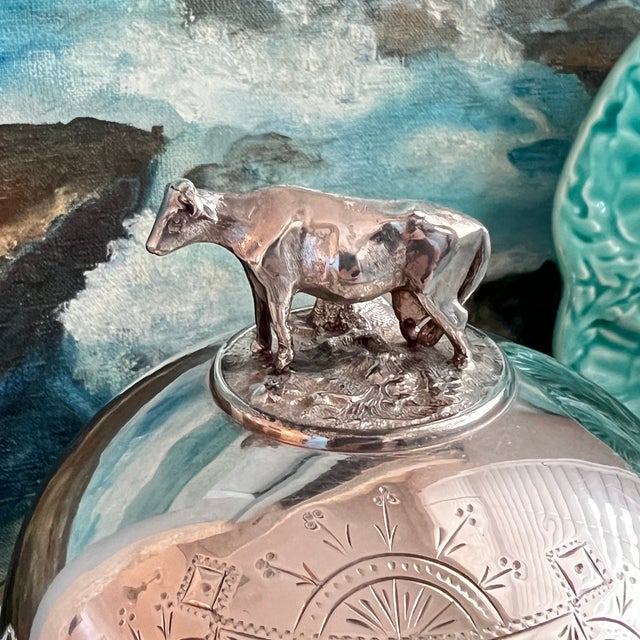 Victorian Antique Victorian Quadruple Silverplate Butter Cooler With Cow Finial For Sale - Image 3 of 10