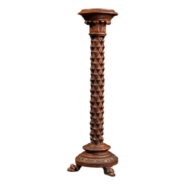 Victorian Carved Walnut Pedestal Stand With Claw Feet For Sale