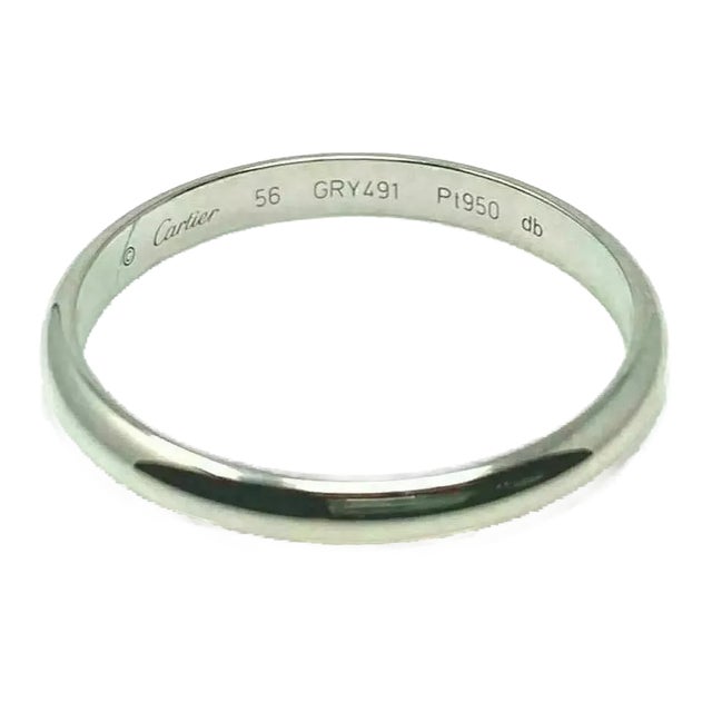 Cartier 1895 Platinum Wedding Band Ring W/Cert - Size 7.5 For Sale