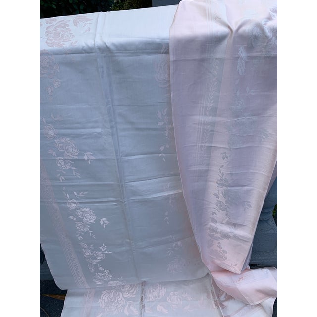 Vintage Jorzolino Royal Holland Floral Damask Tablecloth Pink Cotton Blend Made in Hollan 54” X 70” For Sale - Image 10 of 11