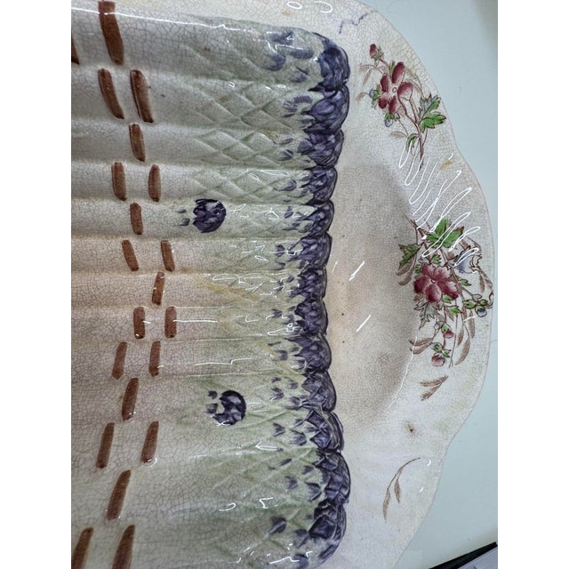 Antique 19th Century Ceramic Asparagus Serving Tray With Hand Painted Floral Designs For Sale - Image 10 of 12